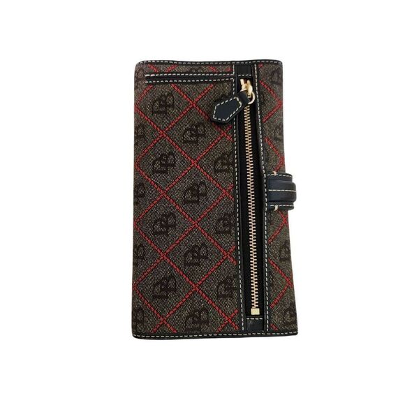 Vintage Dooney & Bourke fabric gray/red/black wallet with checkbook holder. - Picture 2 of 4